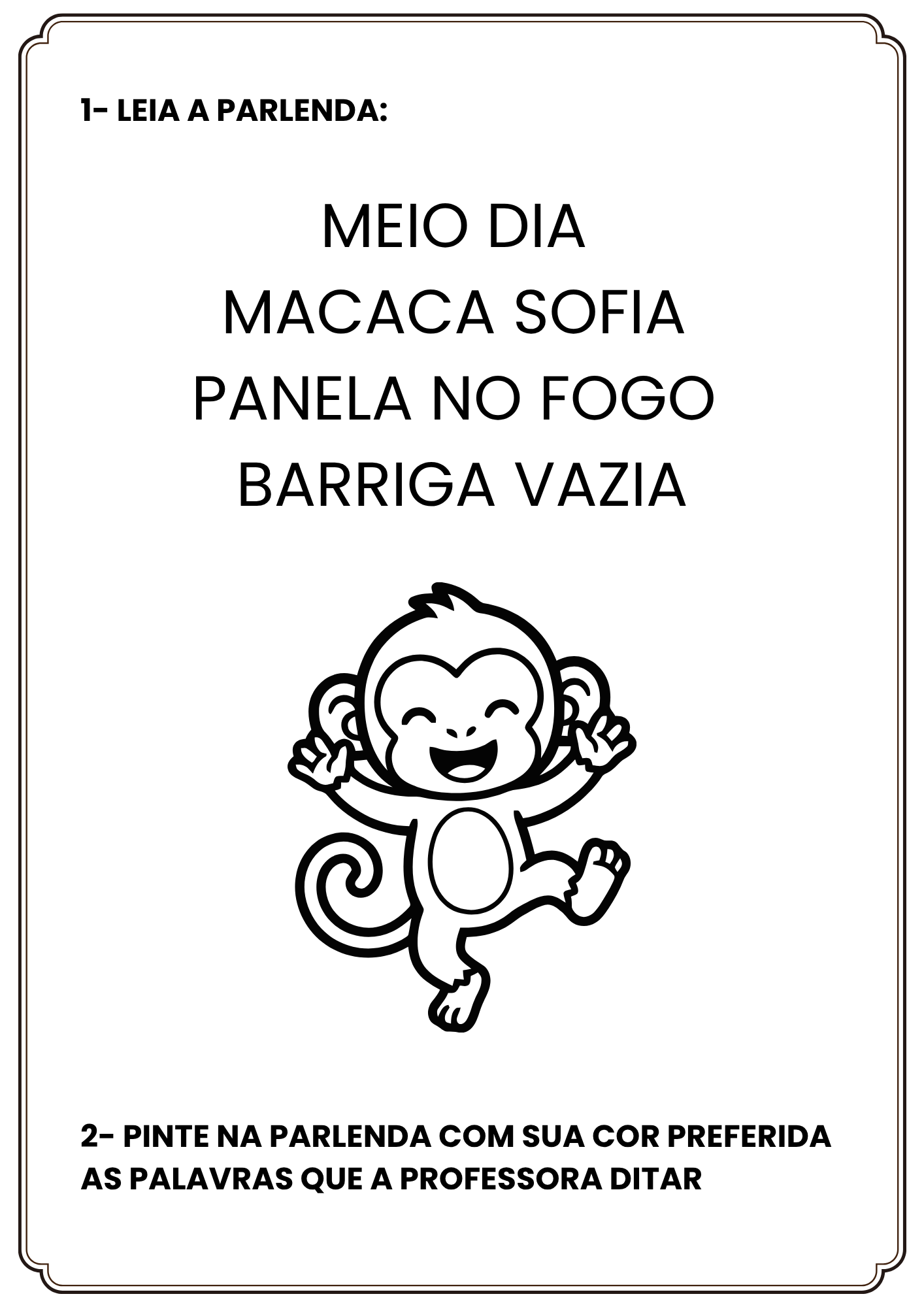 Parlenda Macaca Sofia - Atividades de Alfabetização para Imprimir (PDF) - Imagem 2